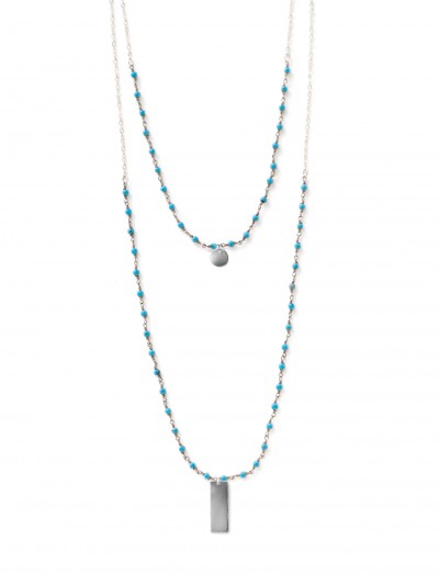 2-layer-rosary-with-stamping-option-silver-chain-turquoise-small-tag-(one-letter)-short-bar-(three-letters)